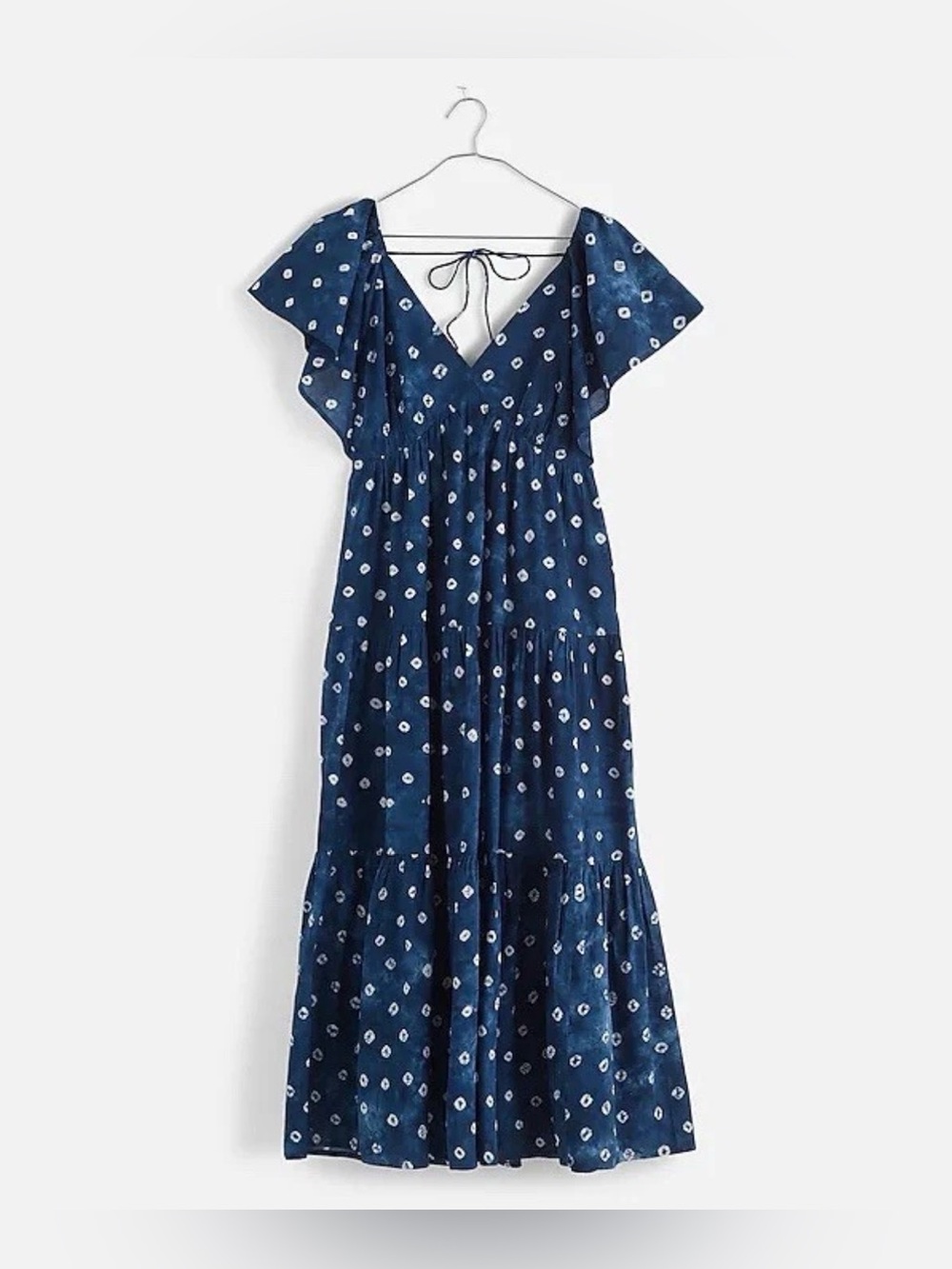 Madewell Tie-Back Flutter-Sleeve Tiered Midi Dress Shibori Print Size 4 C22-041